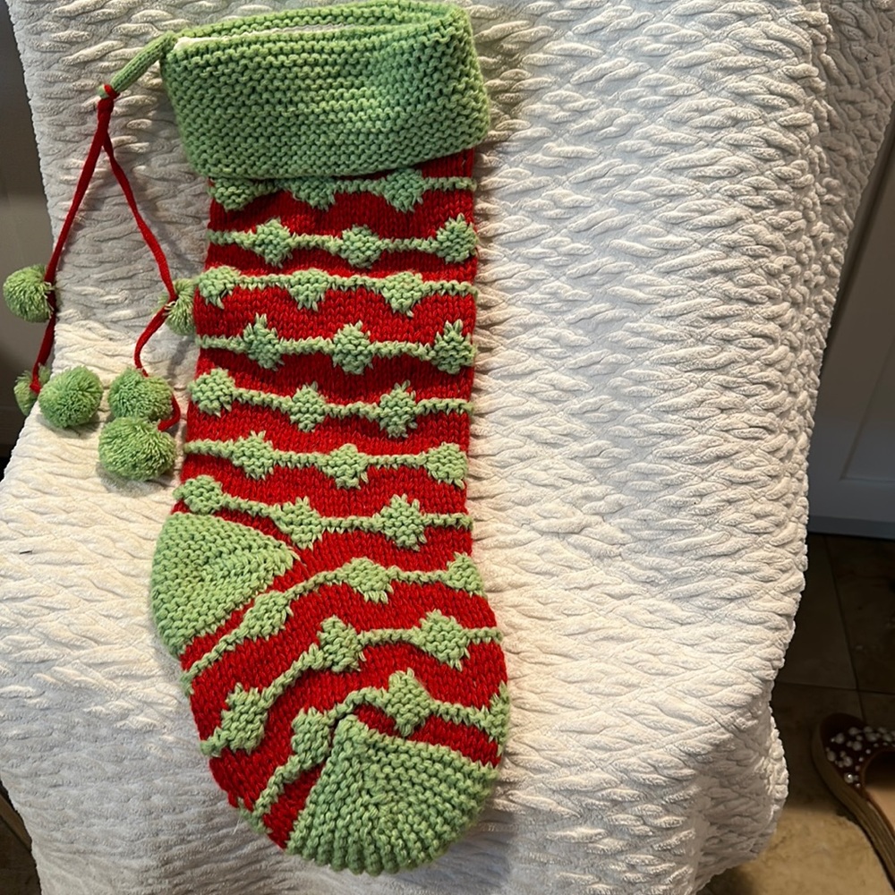 Christmas grinch green/Red Knit Stocking - 23 inches long